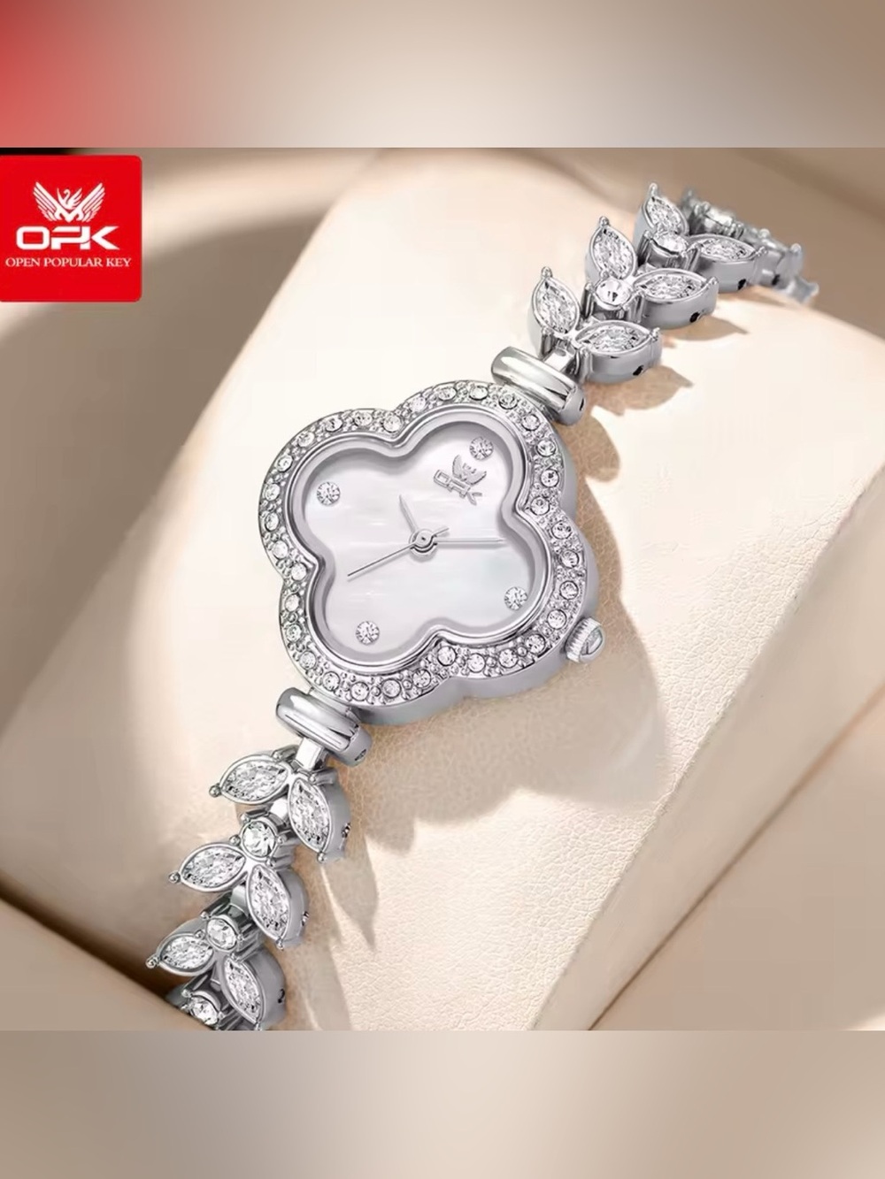 Nordstrom Silver Crystal Floral Bracelet Watch - White Dial